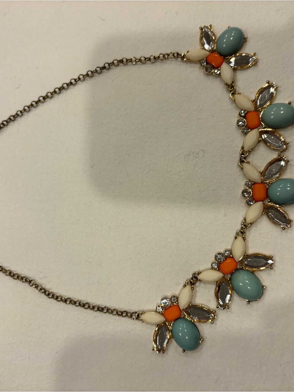 Statement Floral Bib Necklace in Aqua, Orange & Cream